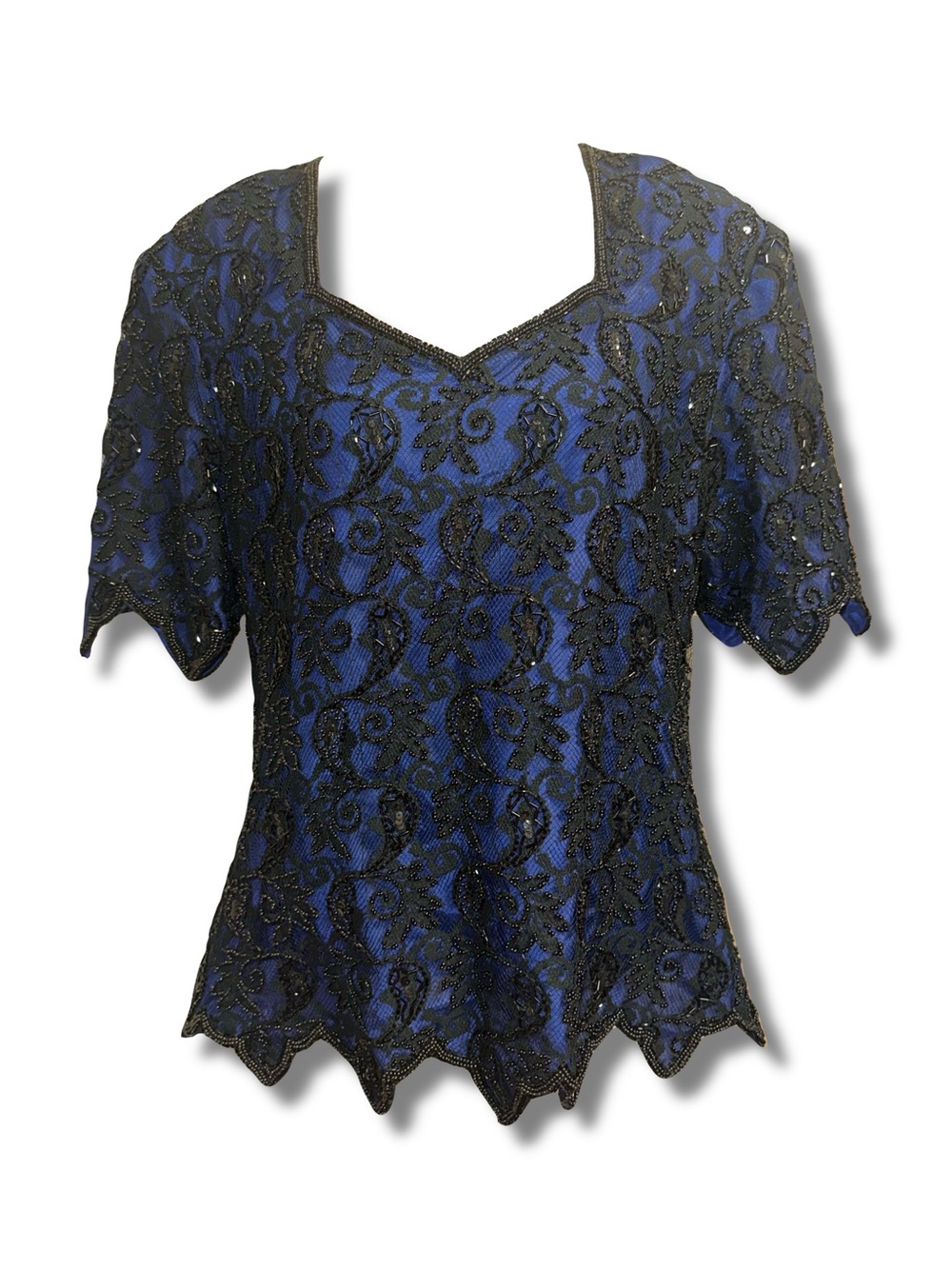 Vtg Beaded Lace Top